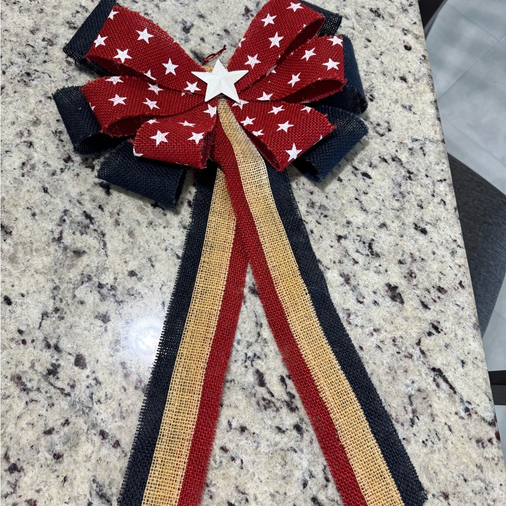 Patriotic Star Ribbon Bow - Red, Blue, and Gold